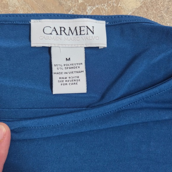 Carmen Ring Sleeve Top Teal Blue Long Sleeve Blouse Casual Chic Size M - Picture 2 of 6
